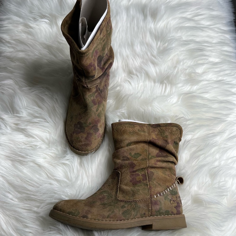 Coolway Brown Floral Suede Ankle Boots